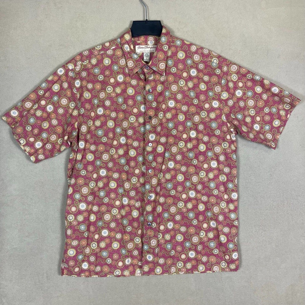 Norm Thompson Hawaiian Shirt Mens L Multicolor 100% Cotton Pocket Made in USA